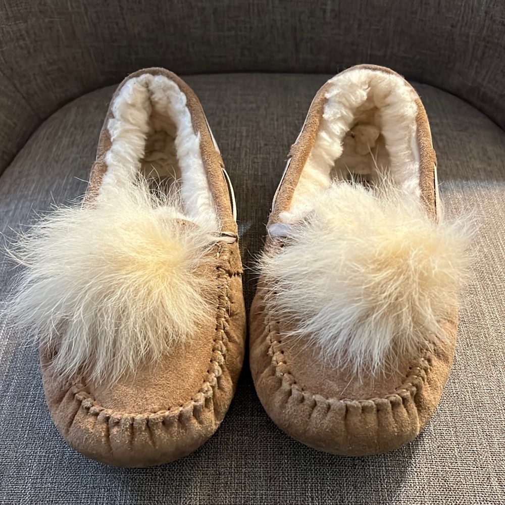 UGG Women's Dakota Suede & Shearling Pom-Pom Slippers/Moccasins